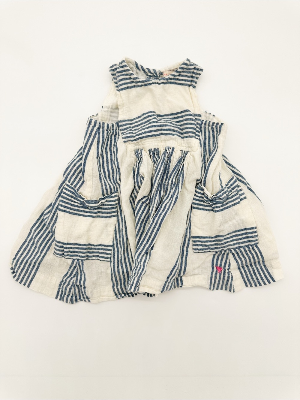 Pink Chicken Blue and White Striped Sleeveless Dress